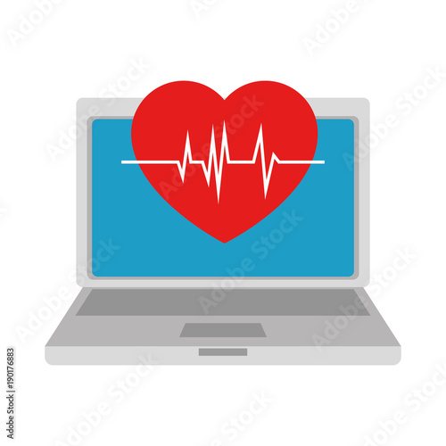 laptop computer with heart cardio vector illustration design