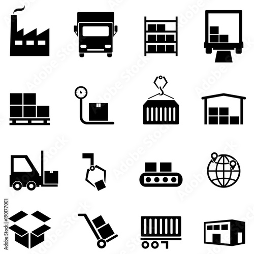 Logistics, distribution and warehouse icons