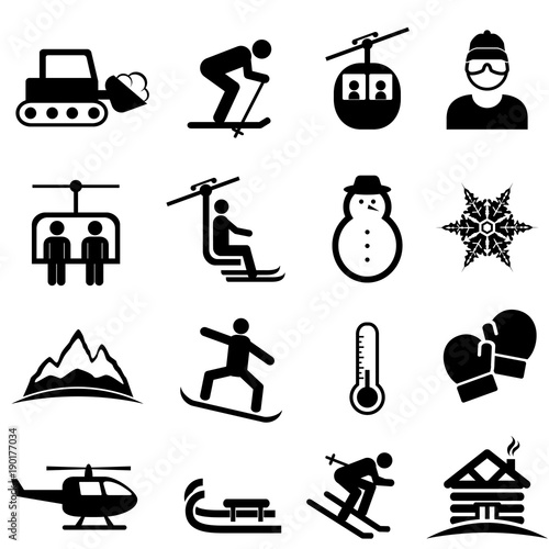 Ski, winter sports and snow icons