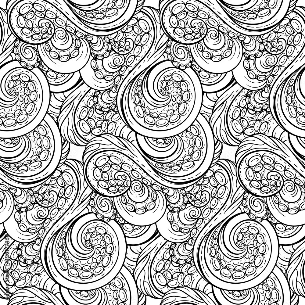 Black and white tentacles vector seamless pattern Stock Vector | Adobe ...