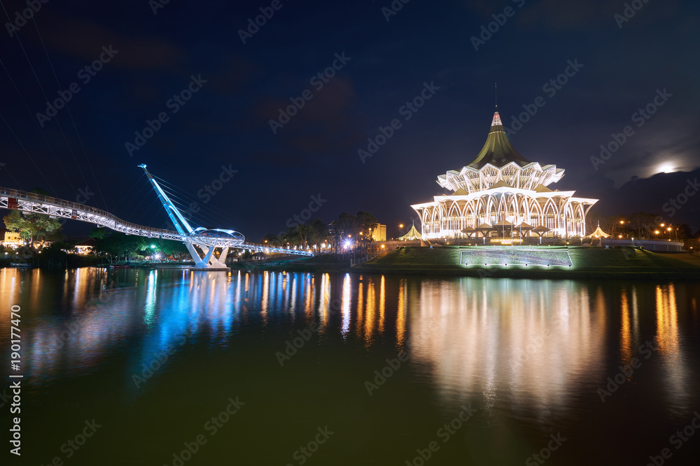 Sarawak State Legislative Assembly (Dewan Undangan Negeri), Kuching,Sarawak, Malaysia at night.