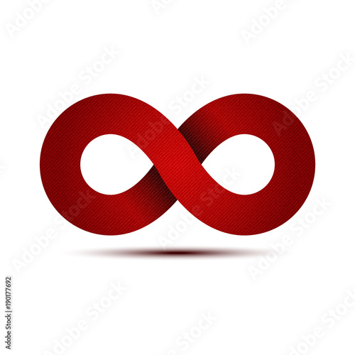 Realistic Red Denim texture of Endless infinity loop vector symbol for graphic illustration design concept idea Original