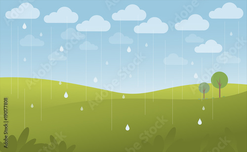 Green landscape and blue sky in the rain  vector