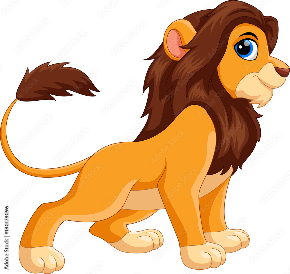 Obraz premium Ładny lew kreskówka na białym tle