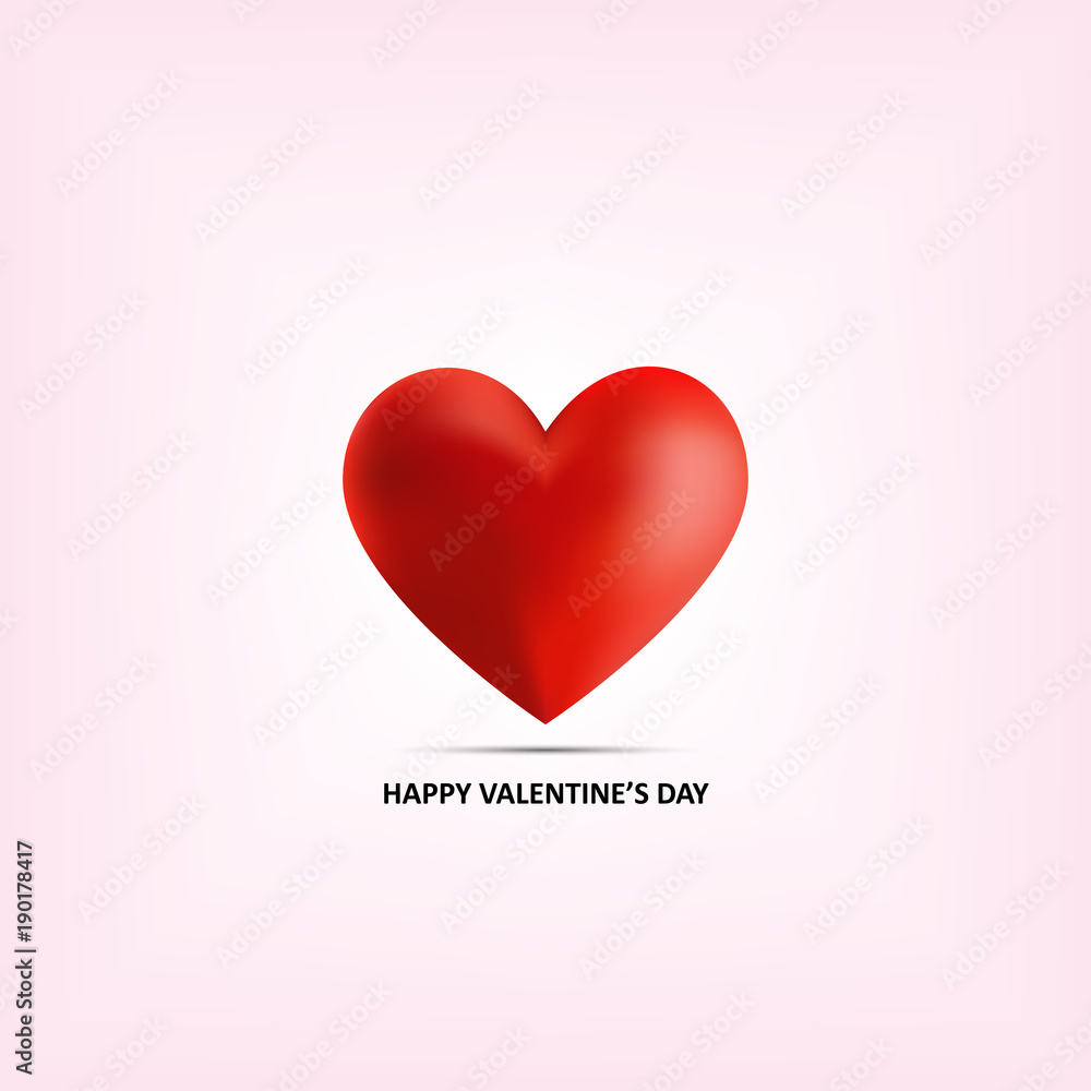Realistic red heart 3d on pink background for romantic valentine day
