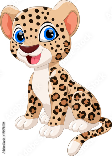 Cute leopard cartoon sitting isolated on white background
