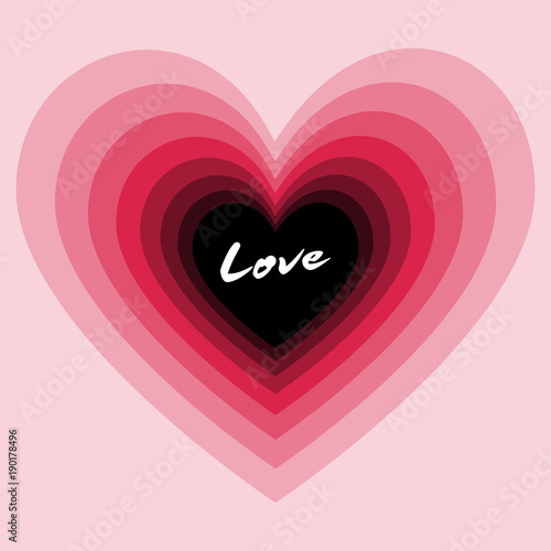 Lovely beautiful pink heart in multi layer with white love word in Valentine concept idea design