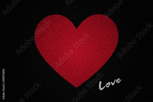 Realistic Black Denim texture of Red heart vector illustration design for Valentine concept idea