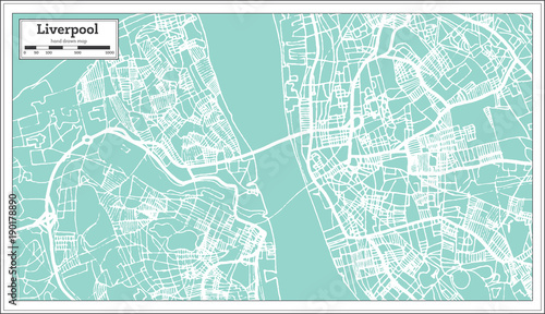 Photo Liverpool England City Map in Retro Style. Outline Map.