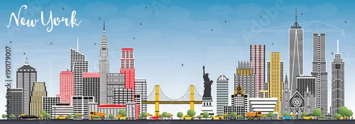 Obraz Panoramę miasta Nowy Jork USA z szare drapacze chmur i błękitne niebo.