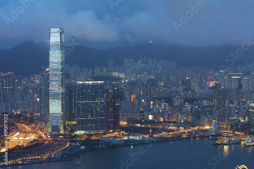 Victoria harbor and skyline of Hong Kong city