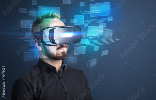 Businessman with virtual reality goggles