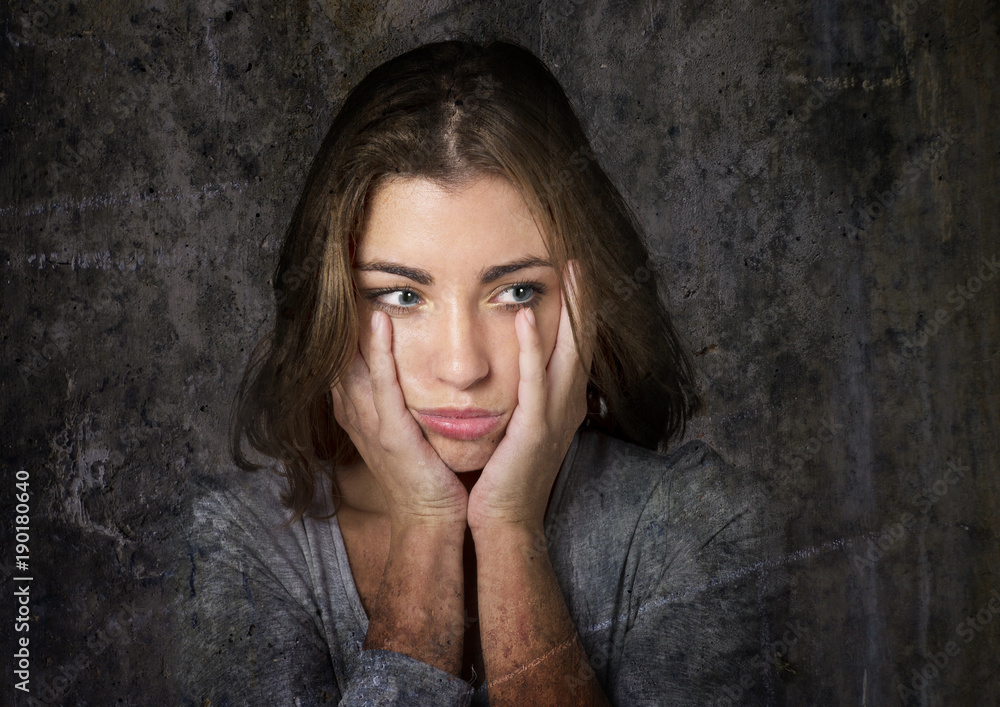 grunge expressive head portrait of young beautiful and sweet blue eyes woman looking sad and depressed devastated in sadness emotion grunge expressive head portrait of young beautiful and sweet blue eyes woman looking sad and depressed devastated in sadness emotion