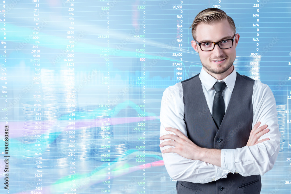 caucasian businessman with background of financial technology business ideas concept caucasian businessman with background of financial technology business ideas concept