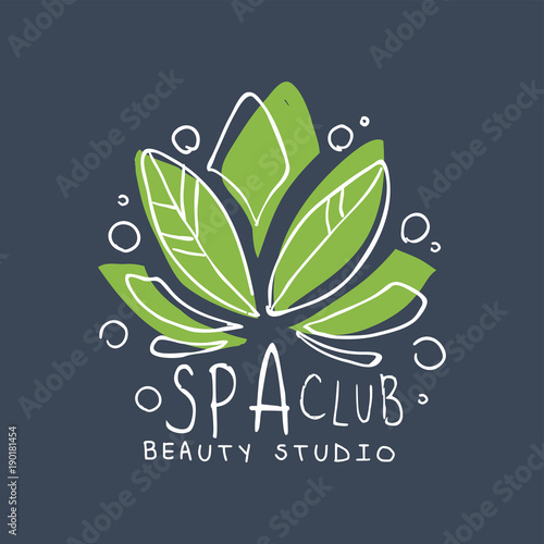 Spa club, beauty studio logo, badge for wellness, yoga center, health and cosmetics label, hand drawn vector Illustration