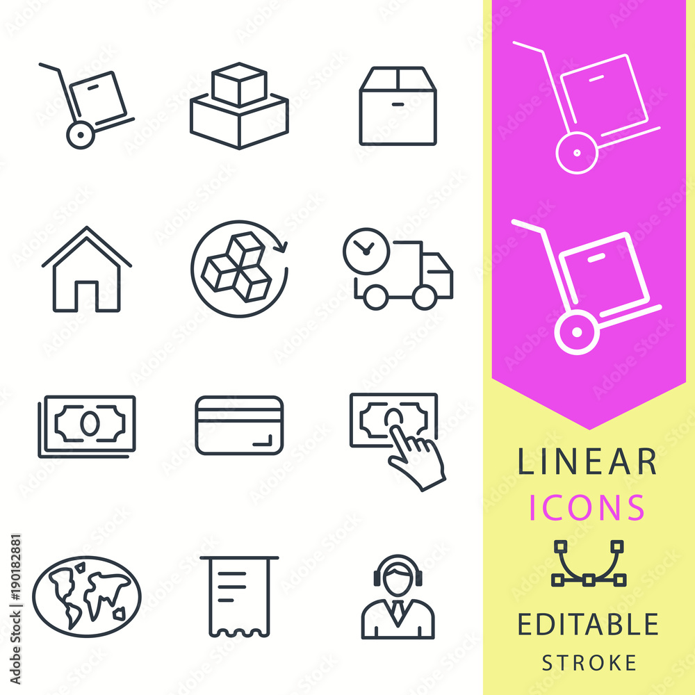 Logistics - line vector icon set. Editable stroke. Logistics - line vector icon set. Editable stroke.