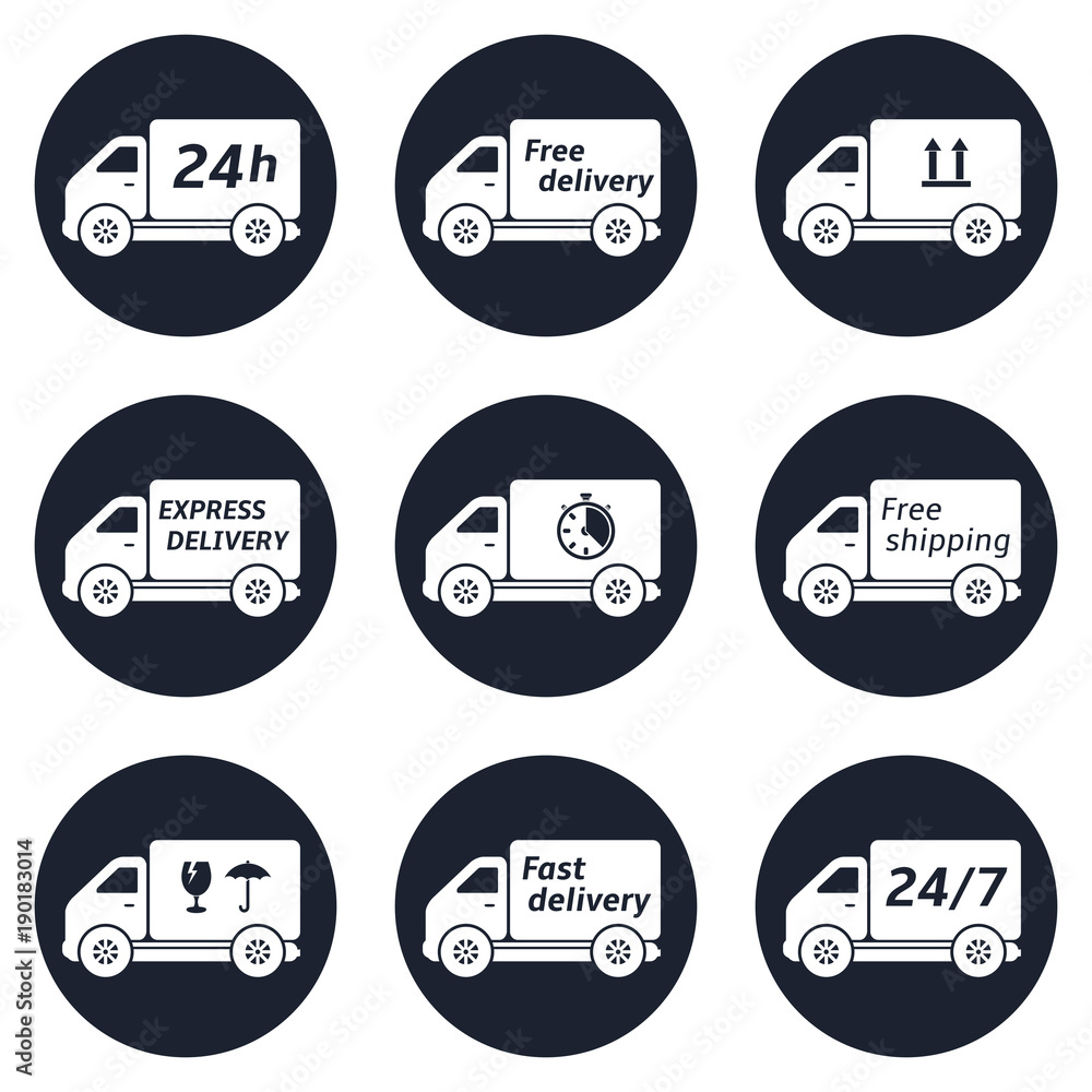 Delivery trucks icons set Delivery trucks icons set