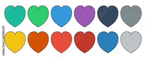 Heart Icon Vector Twelve variations in style flat on white background.