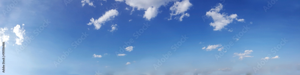 Fototapeta premium Vibrant color panoramic sky with cloud on a sunny day. Beautiful cirrus cloud.