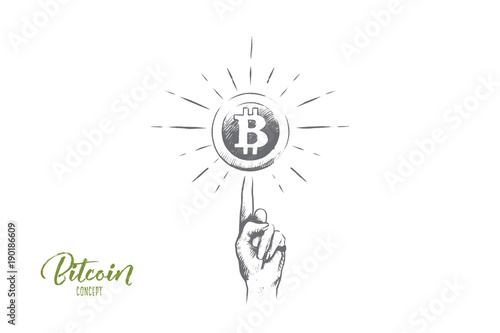 Bitcoin concept. Hand drawn cryptocurrency bitcoin coin - electronic virtual money for web banking. Symbol of digital money isolated vector illustration.