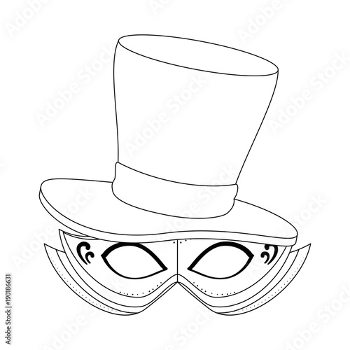 carnival mask with gentleman hat vector illustration design