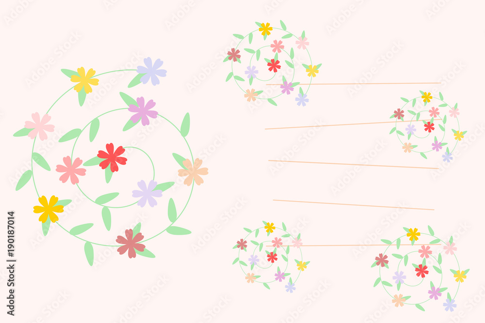 Lovely flowers message card vector on pastel tone background.  Picture with line for writing or typing your message.