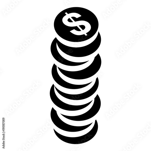 Icon: Stapel aus DOLLAR-Münzen – schwarz-weiß, Vektor, freigestellt