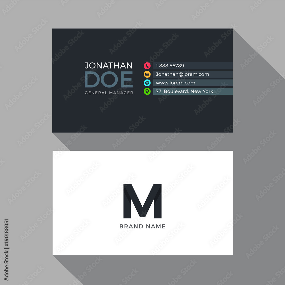 M Letter Modern Alphabet Business card design template
