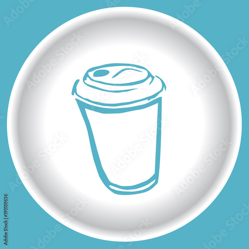 Coffee scetch blue cup  on white plate vector illustration.
