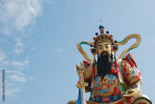 A closeup view of Xuan-tian-shang-di, taoist god statue by Lotus Pond in Kaohsiung, Taiwan