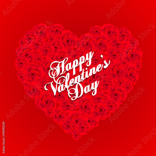 Happy Valentine s Day vintage lettering greeting card on red background with heart and flowers. The 14th of February