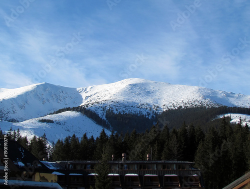 landscape with blue sky and mountains