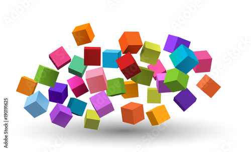 Colorful floating cubes on a white background, eps10 vector