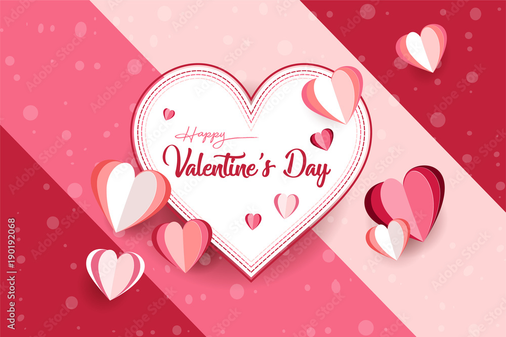 Valentine's Day. Beautiful background and wallpaper with cutting paper effect. Card gift, element poster, invitatioan. Vector Illustrator Eps. 10