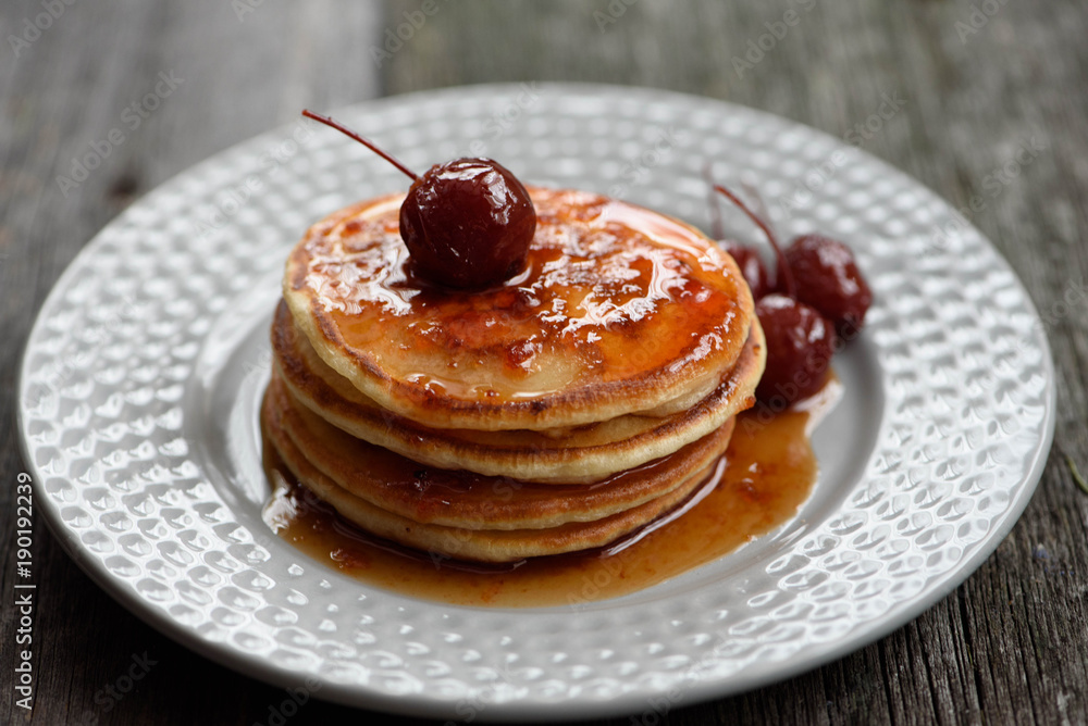 Pancakes with Apple jam on the plate. Pancakes with Apple jam on the plate.