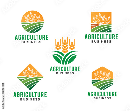 vector logo design illustration of agriculture business, tractor farm, soil farm, crop field,
