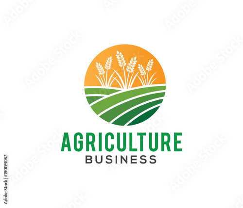 vector logo design illustration of agriculture business, tractor farm, soil farm, crop field,