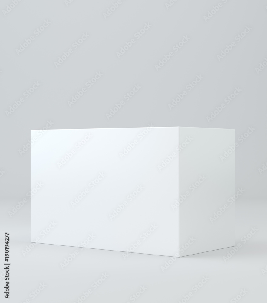 White realistic rectangle box package mockup with shadow for your design. Blank rectangular container or cardboard template for cosmetic, medicine, software, appliance products. 3d illustration White realistic rectangle box package mockup with shadow for your design. Blank rectangular container or cardboard template for cosmetic, medicine, software, appliance products. 3d illustration