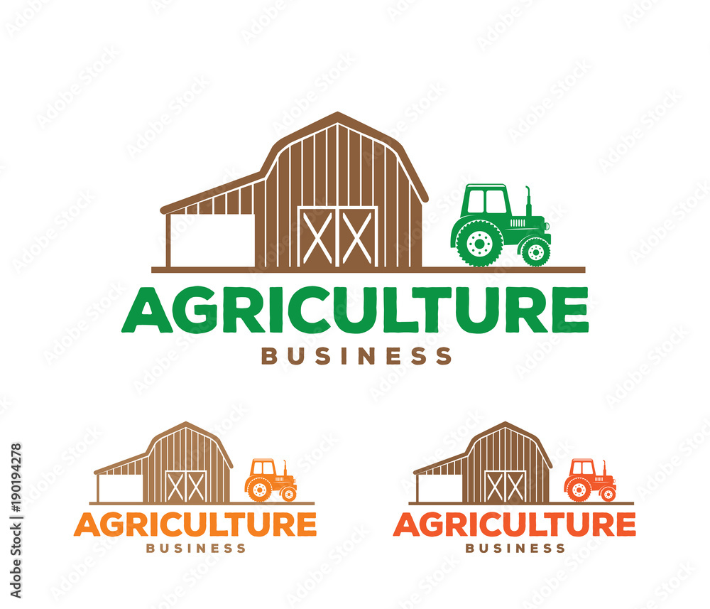 vector logo design illustration of agriculture business, tractor farm ...