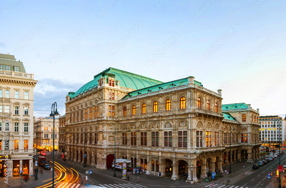 View of State Opera in Vienna, Austria during the evening