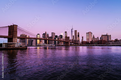 View of Brooklyn bridge and Manhattan in New York  USA in the morning