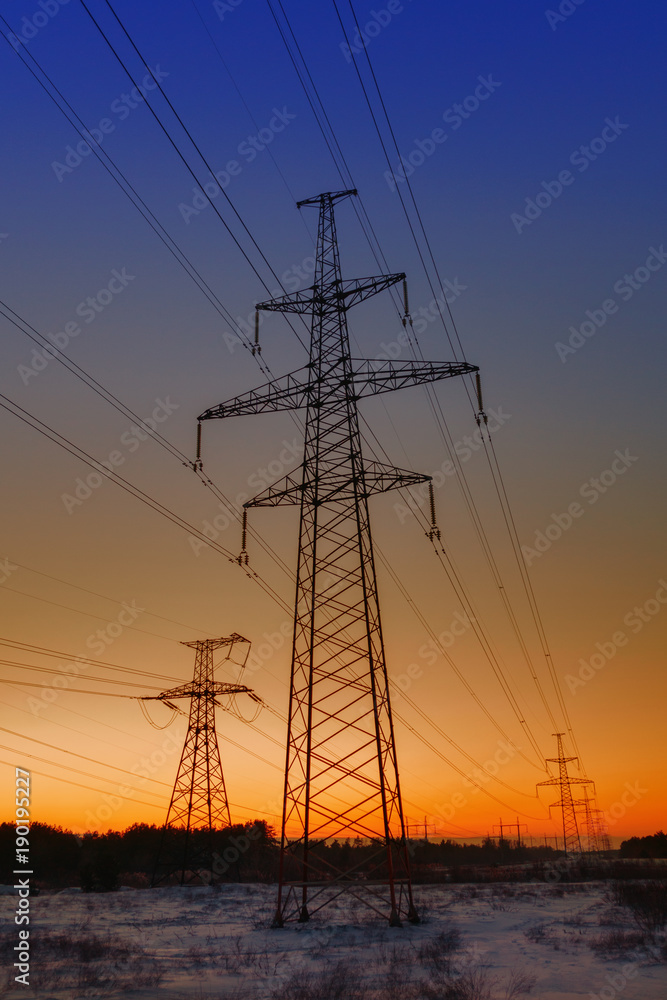 High voltage tower, High voltage tower at Sunset