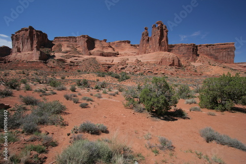 Three Gossips on Park Avenue Trail in Arches National Park in Utah in the USA 