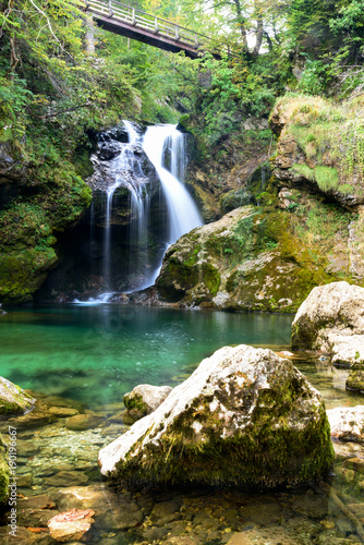 Waterfall in Vintgar gorge (Blejski vintgar), Bled, Slovenia
