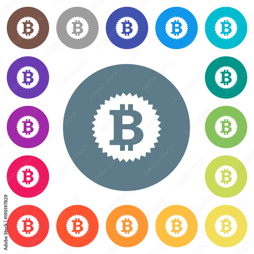 Bitcoin sticker flat white icons on round color backgrounds Bitcoin sticker flat white icons on round color backgrounds