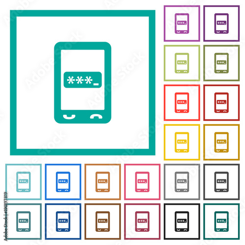 Mobile pin code flat color icons with quadrant frames