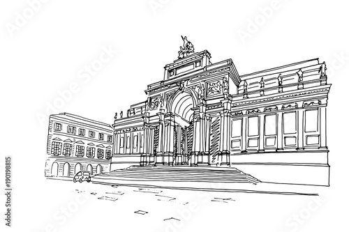 Vector sketch of Palazzo delle Esposizioni, Rome, Italy.