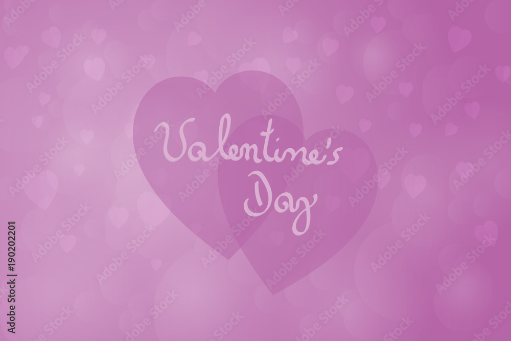 Valentine’s day. Background with hearts and frame in purple colors. Text: Valentine’s Day.