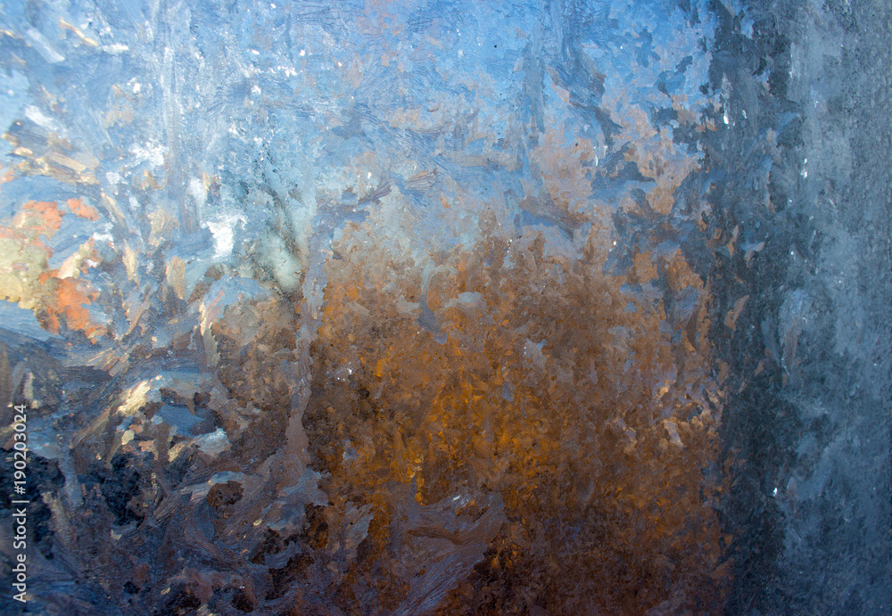 stains of frozen water vapor on the window