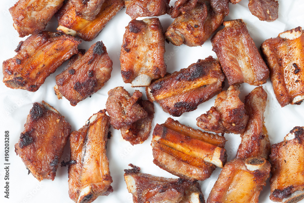 Top view of fried spare ribs Top view of fried spare ribs